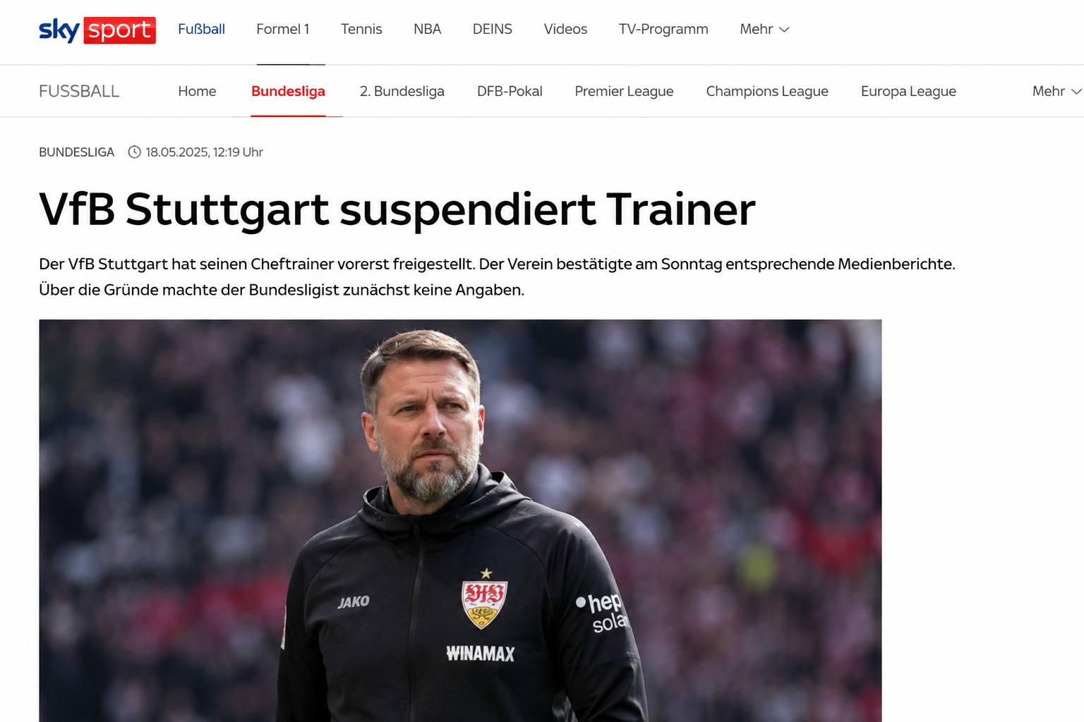 Stuttgart suspendiert Cheftrainer bis auf Weiteres
