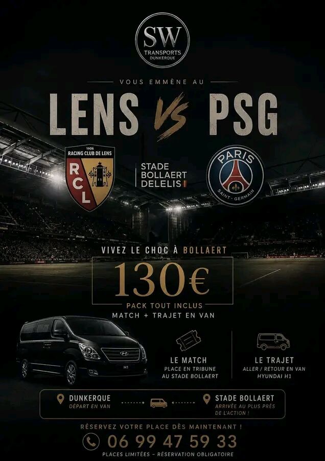 Départ de Dunkerque pour le match Lens – PSG, il reste 2 places dans le van…..Voir plus